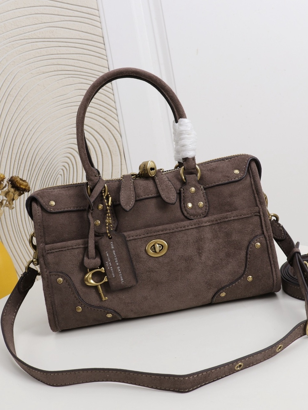 Coach Brown Suede Satchel with Brass Hardware